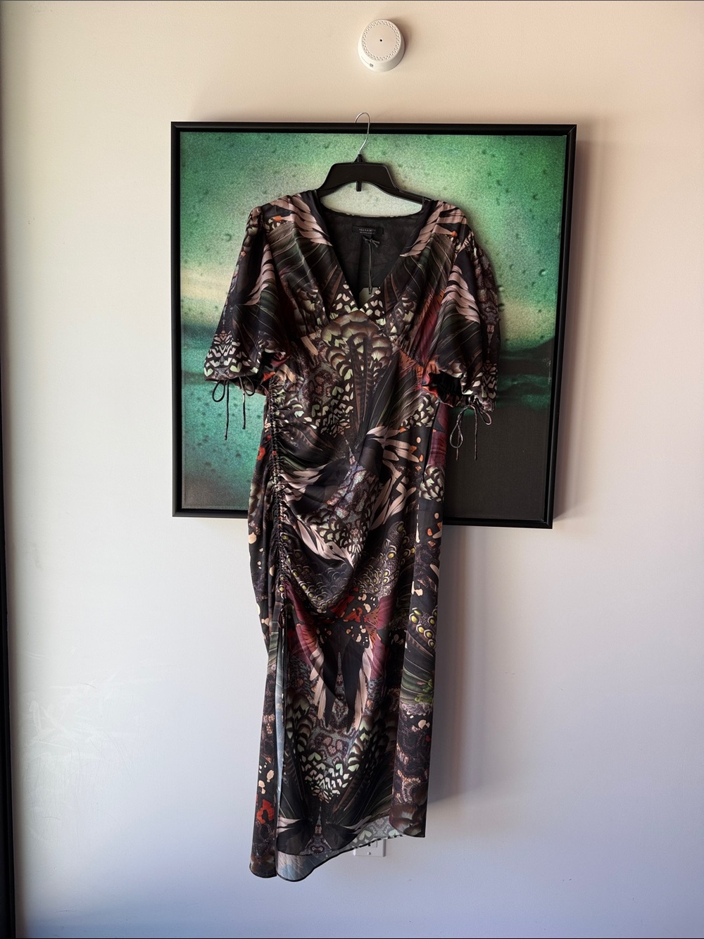 AllSaints Multicolor Printed Midi Dress with Black Base - Picture 3 of 9